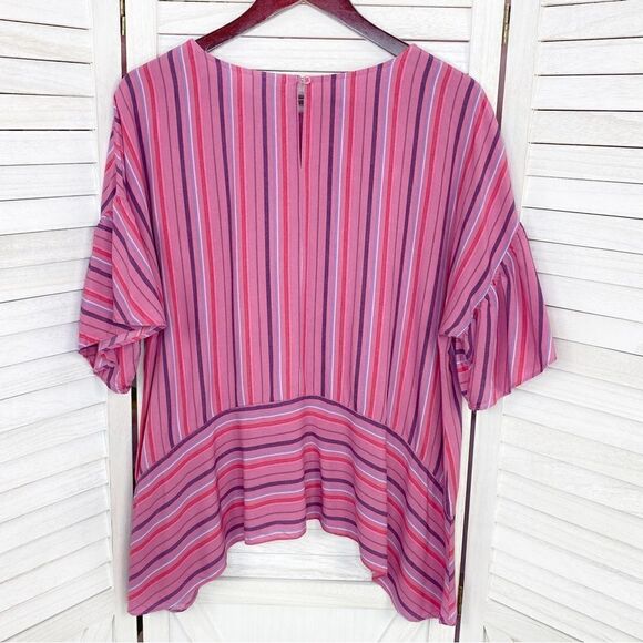 a.n.a. Striped Flounce Sleeve Tunic Blouse Pink Large - Picture 9 of 13